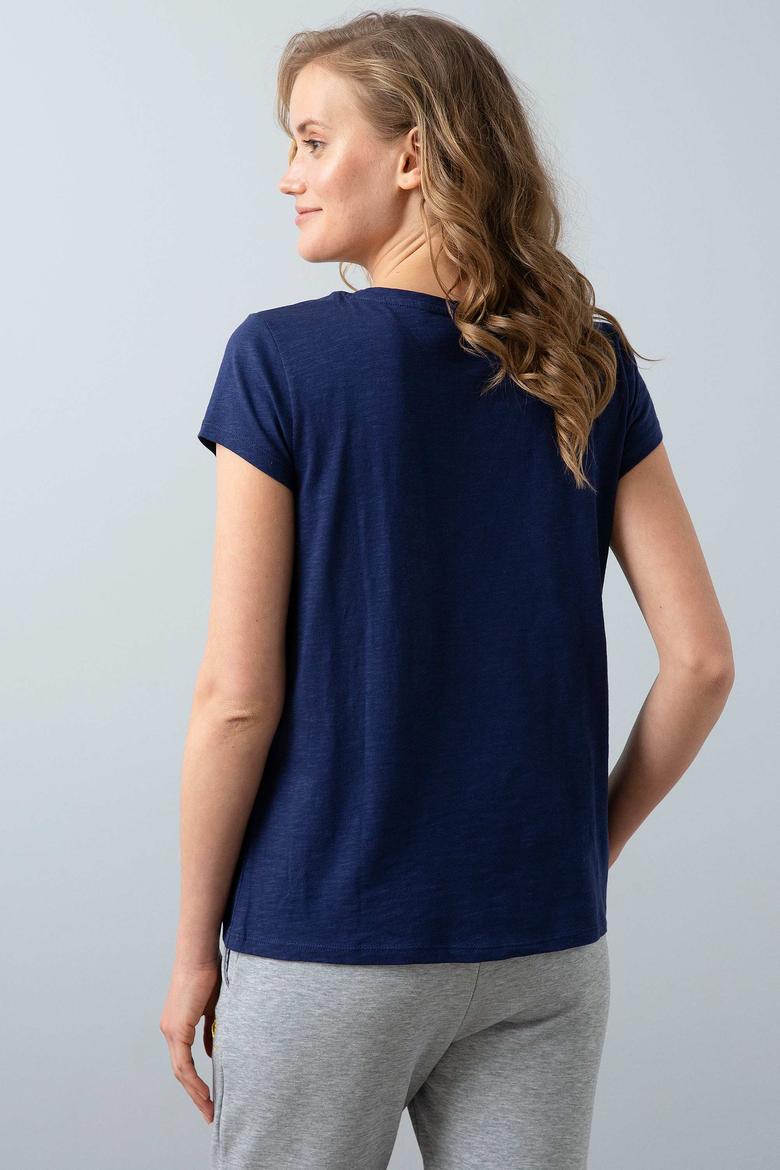 Kadın Lacivert Bisiklet Yaka T-Shirt - 50202588013