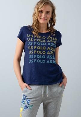 Kadın Lacivert Bisiklet Yaka T-Shirt - 50202588013