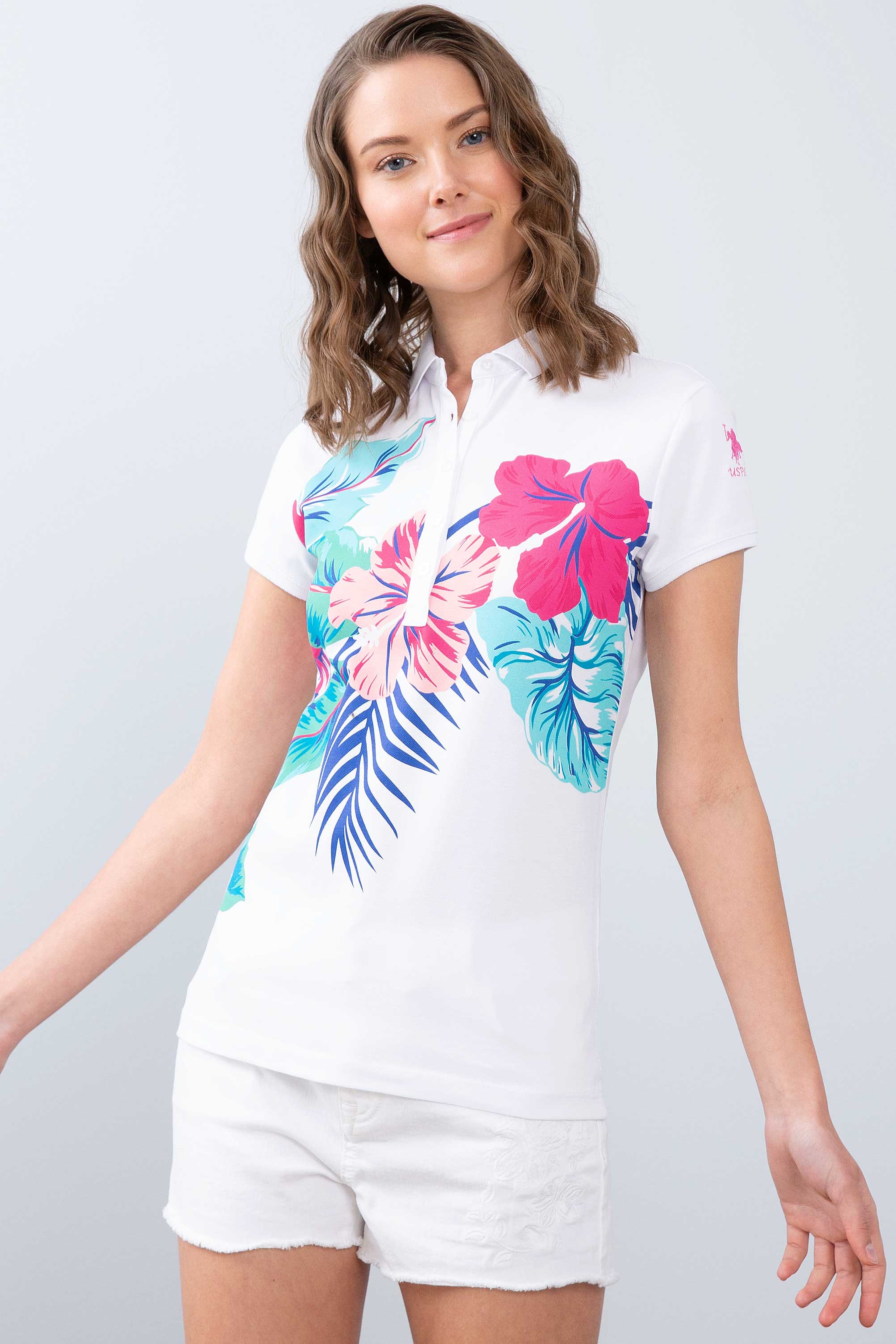 Kadın Beyaz Polo Yaka T-Shirt - Image 1