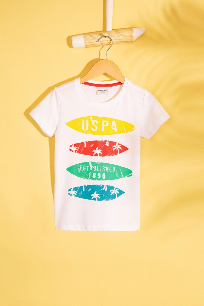 Çocuk Beyaz Bisiklet Yaka Tişört