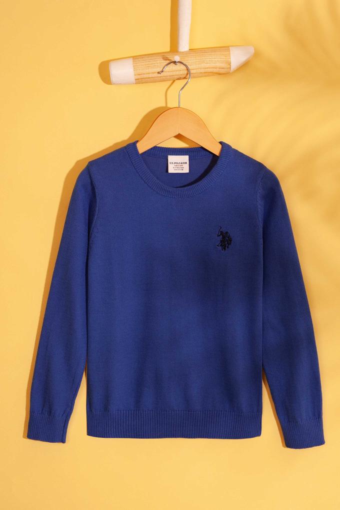 Erkek Çocuk Mavi Triko Kazak Basic