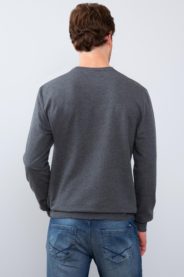 Erkek Koyu Gri Melanj Bisiklet Yaka Sweatshirt - 50215614004