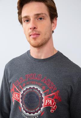 Erkek Koyu Gri Melanj Bisiklet Yaka Sweatshirt - 50215614004