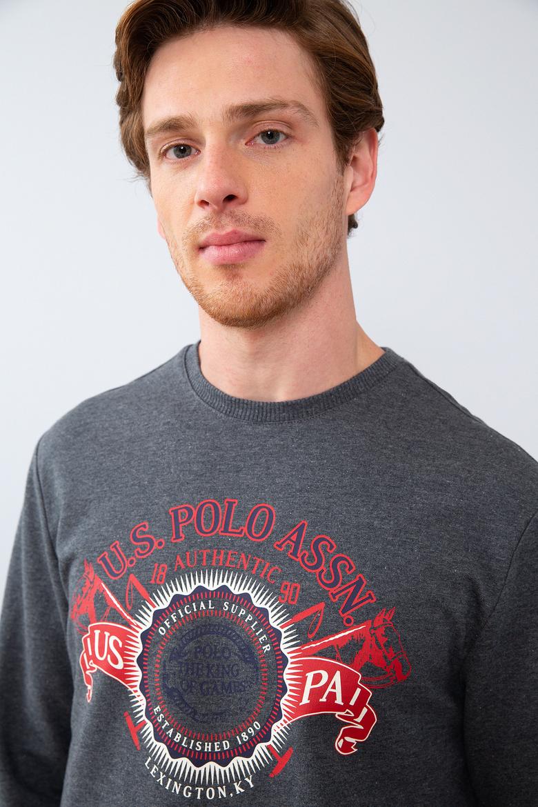 Erkek Koyu Gri Melanj Bisiklet Yaka Sweatshirt