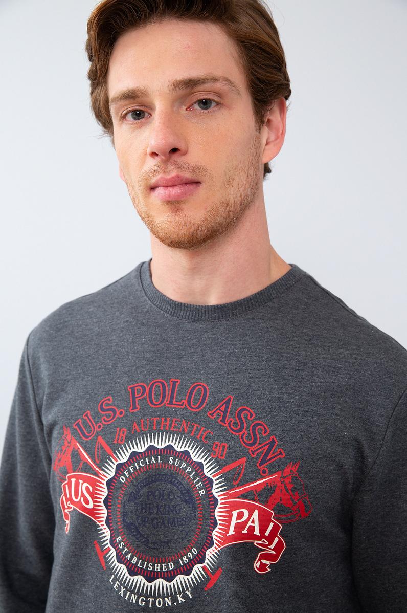 Erkek Koyu Gri Melanj Bisiklet Yaka Sweatshirt