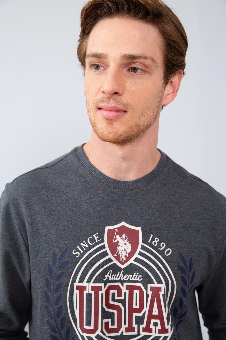 Erkek Koyu Gri Melanj Bisiklet Yaka Sweatshirt