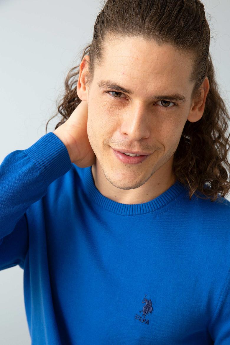 Erkek Mavi Triko Kazak Basic