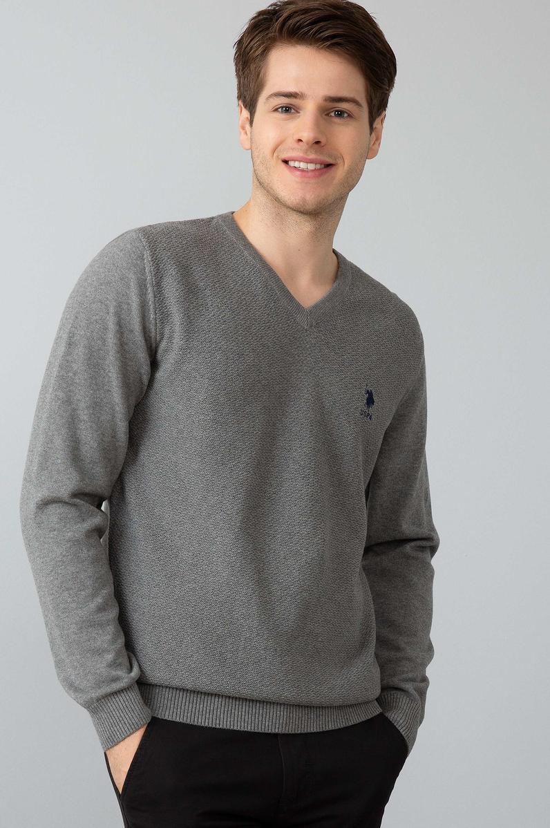 Erkek Gri Melanj Basic Kazak