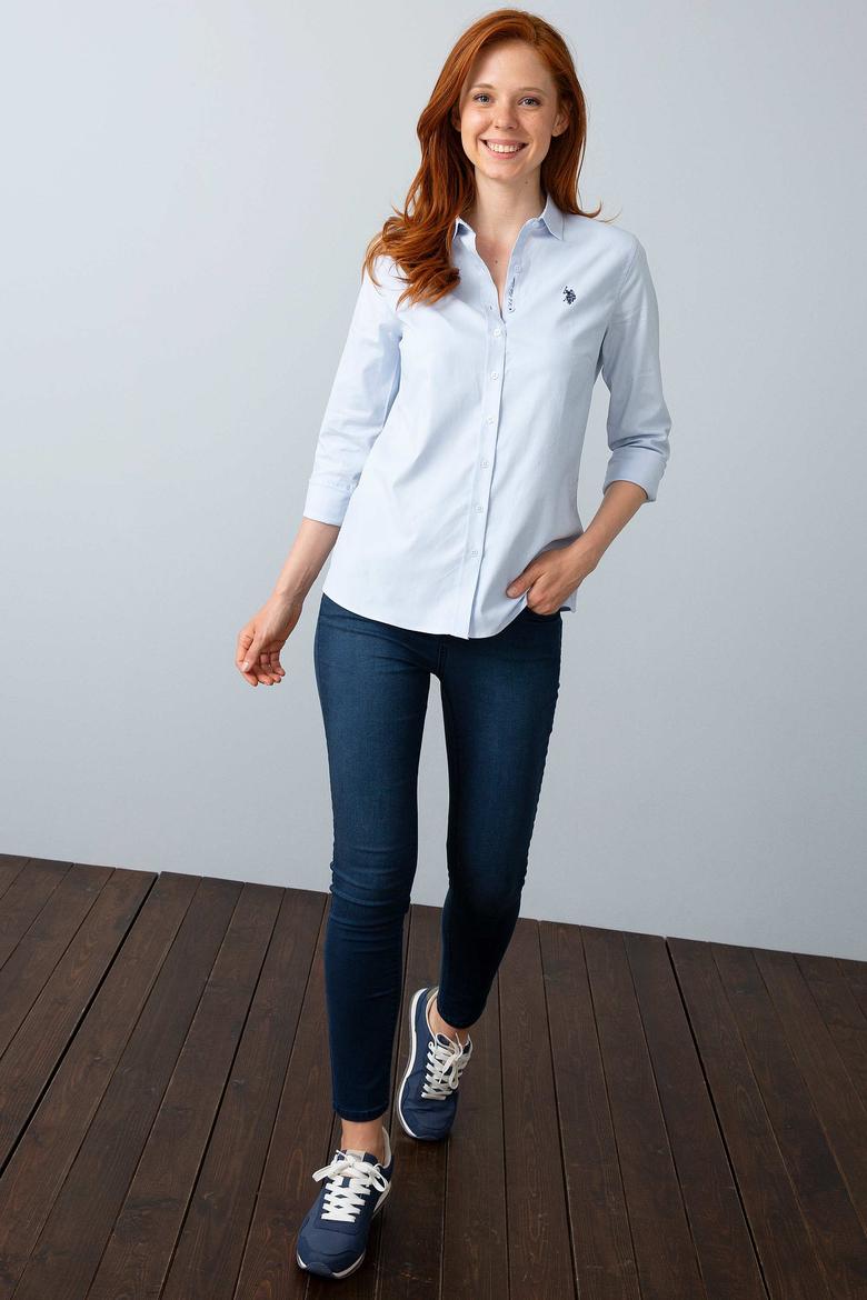 Kadın Açık Mavi Uzun Kollu Basic Gömlek - 50195068014