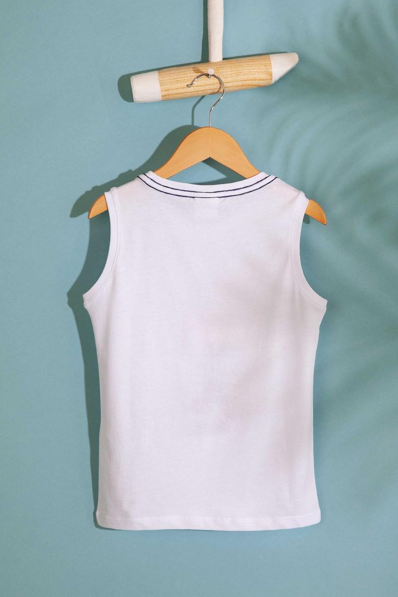 Çocuk Beyaz Bisiklet Yaka Tişört - 50199111070