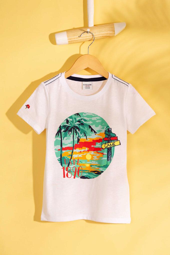 Çocuk Beyaz Bisiklet Yaka Tişört