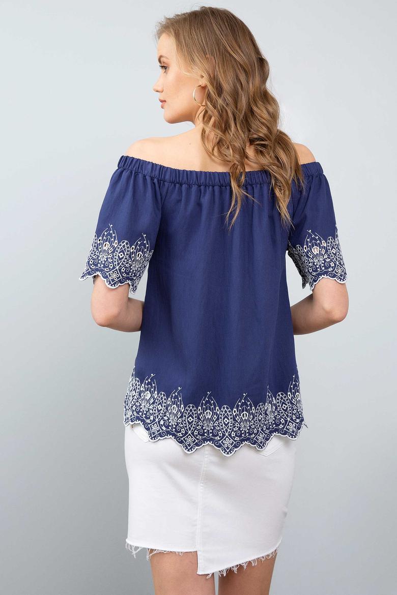 Kadın Lacivert Kısa Kollu Gömlek - 50199147002