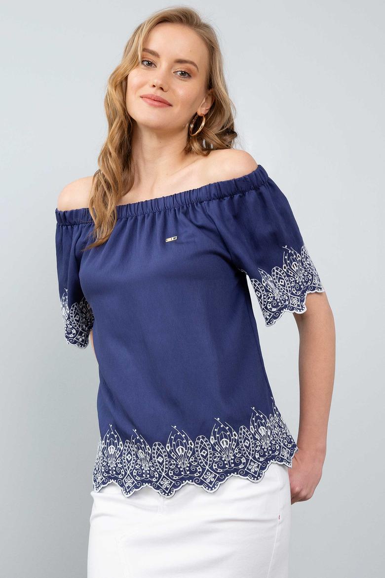 Kadın Lacivert Kısa Kollu Gömlek - 50199147002