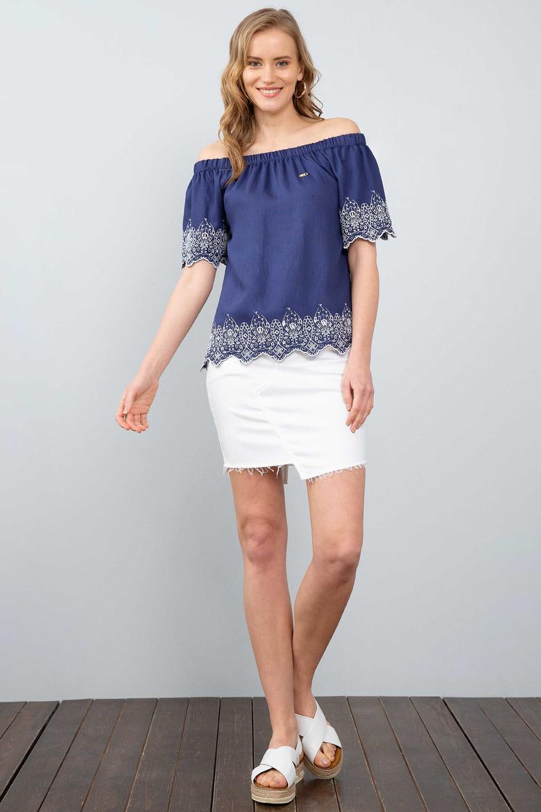 Kadın Lacivert Kısa Kollu Gömlek - 50199147002