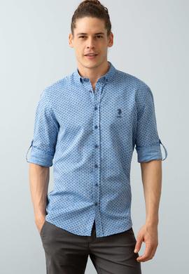 Erkek İndigo Desenli Gömlek Uzunkol - 50199150005