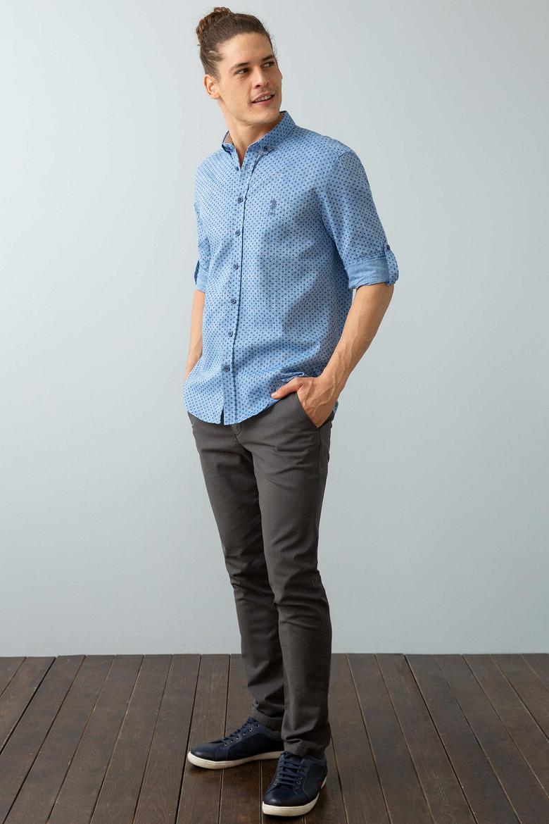Erkek İndigo Desenli Gömlek Uzunkol - 50199150005
