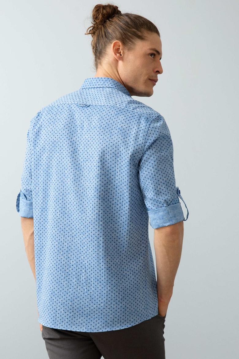 Erkek İndigo Desenli Gömlek Uzunkol - 50199150005