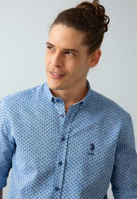 Erkek İndigo Desenli Gömlek Uzunkol - 50199150005