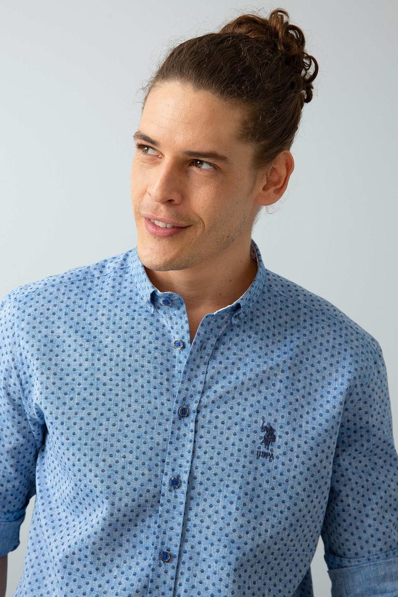 Erkek İndigo Desenli Gömlek Uzunkol - 50199150005
