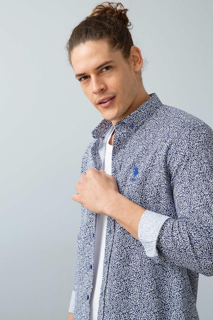 Erkek Saks Uzun Kollu Gömlek