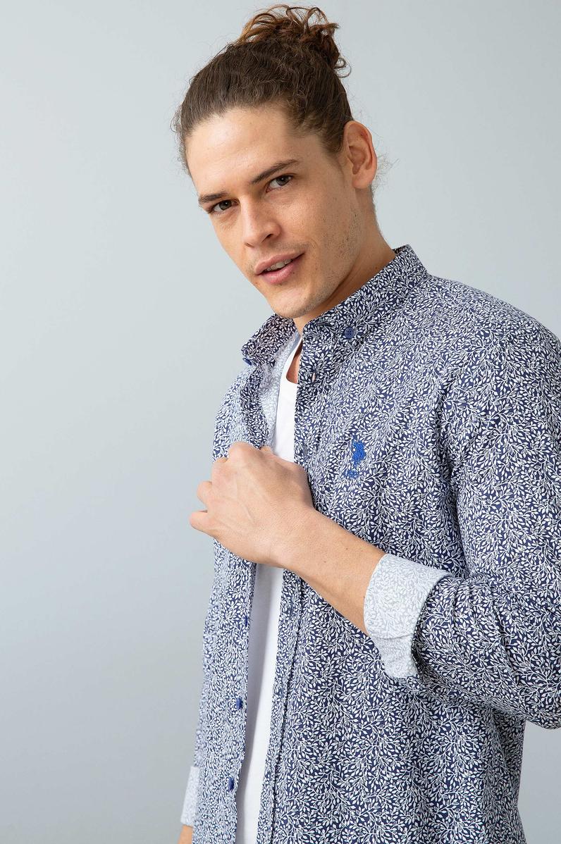 Erkek Saks Uzun Kollu Gömlek