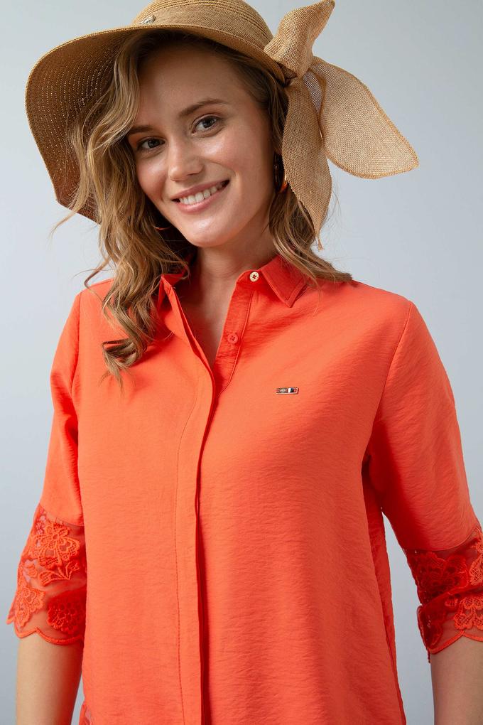 Kadın Somon Gömlek Uzunkol