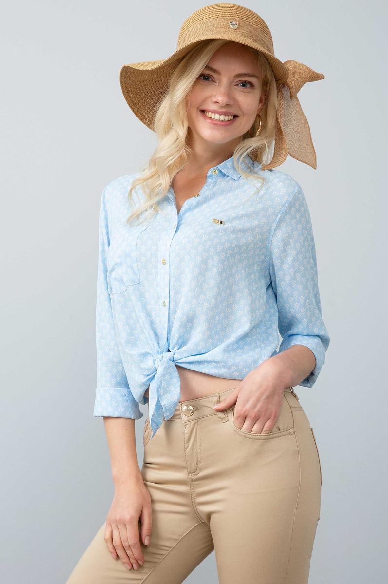 Kadın Mavi Gömlek Uzunkol