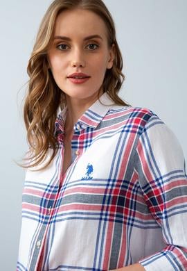 Kadın Ekoseli Beyaz Gömlek Uzunkol - 50199217018