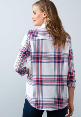 Kadın Ekoseli Beyaz Gömlek Uzunkol - 50199217018