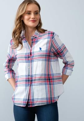 Kadın Ekoseli Beyaz Gömlek Uzunkol - 50199217018