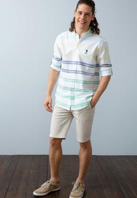 Erkek Yeşil Sarı Yatay Çizgili Gömlek Uzunkol - 50199364001