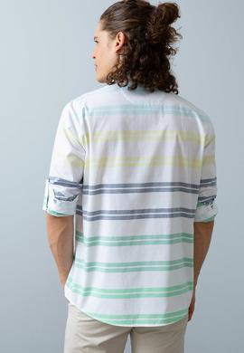 Erkek Yeşil Sarı Yatay Çizgili Gömlek Uzunkol - 50199364001