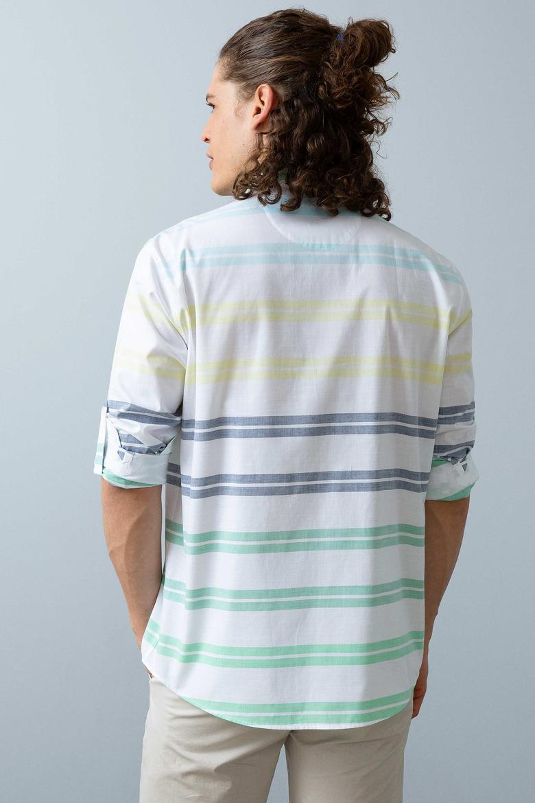 Erkek Yeşil Sarı Yatay Çizgili Gömlek Uzunkol - 50199364001