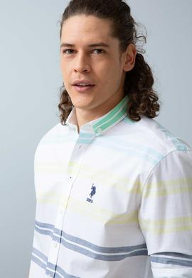 Erkek Yeşil Sarı Yatay Çizgili Gömlek Uzunkol - 50199364001