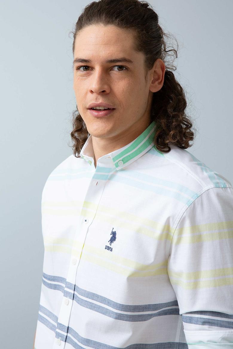 Erkek Yeşil Sarı Yatay Çizgili Gömlek Uzunkol - 50199364001