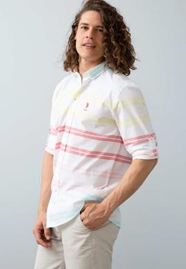 Erkek Kırmızı Sarı Yatay Çizgili Gömlek Uzunkol - 50199364024