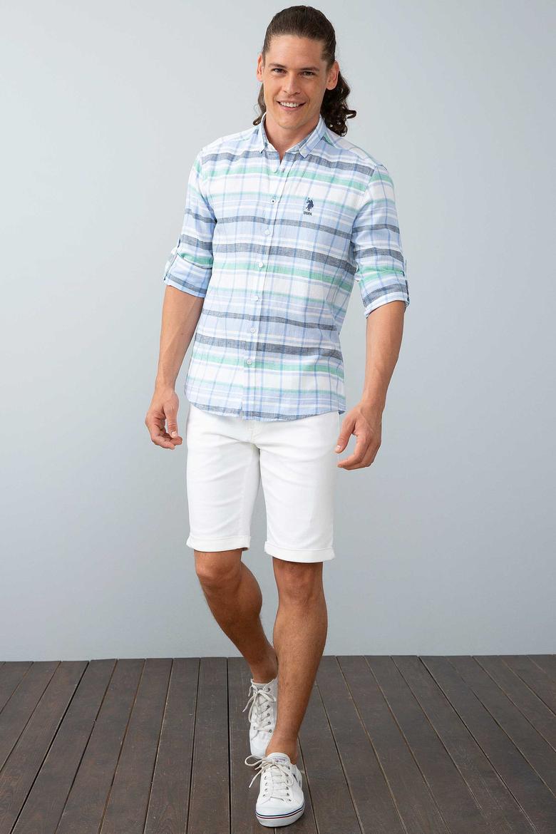 Erkek Mavi Ekoseli Gömlek Uzunkol - 50199365008