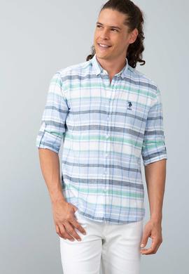 Erkek Mavi Ekoseli Gömlek Uzunkol - 50199365008