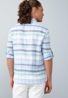 Erkek Mavi Ekoseli Gömlek Uzunkol - 50199365008