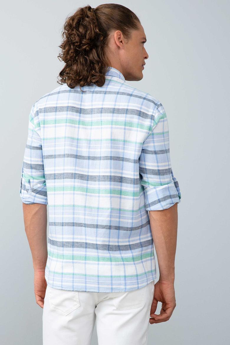 Erkek Mavi Ekoseli Gömlek Uzunkol - 50199365008