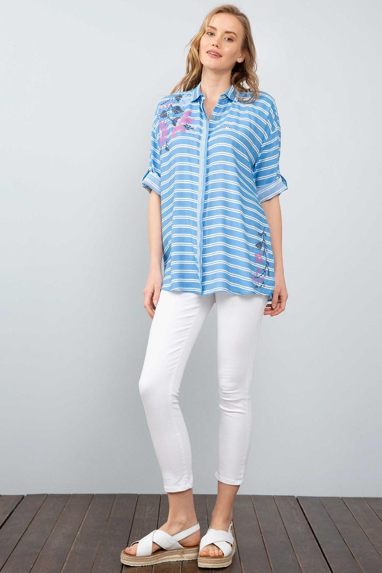 Kadın Mavi Gömlek Uzunkol - 50199416002