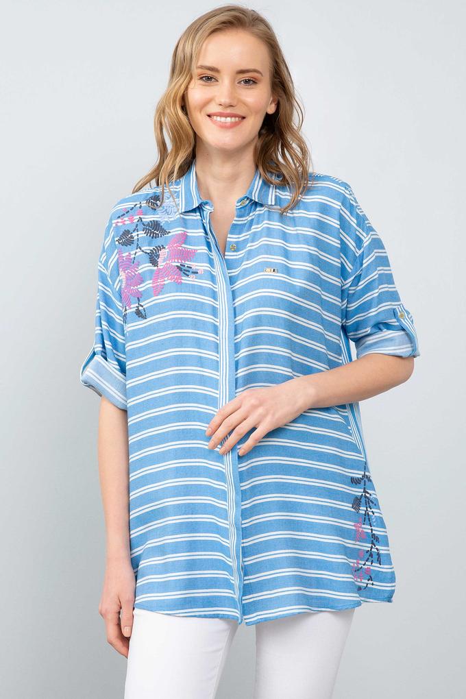 Kadın Mavi Gömlek Uzunkol