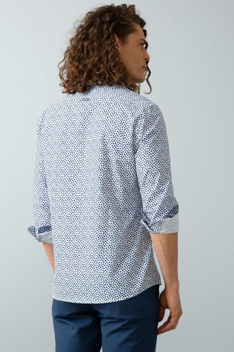 Erkek Mavi Desenli Gömlek Uzunkol - 50199499016