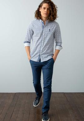 Erkek Mavi Desenli Gömlek Uzunkol - 50199499016