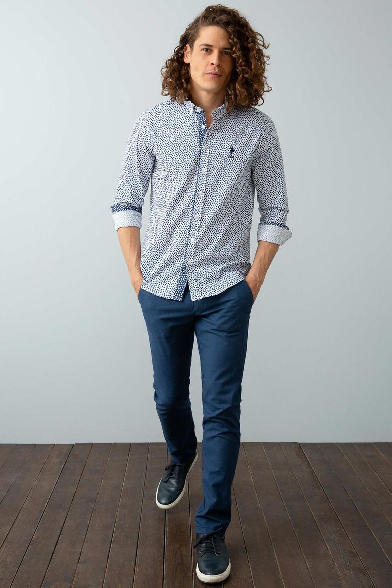 Erkek Mavi Desenli Gömlek Uzunkol - 50199499016