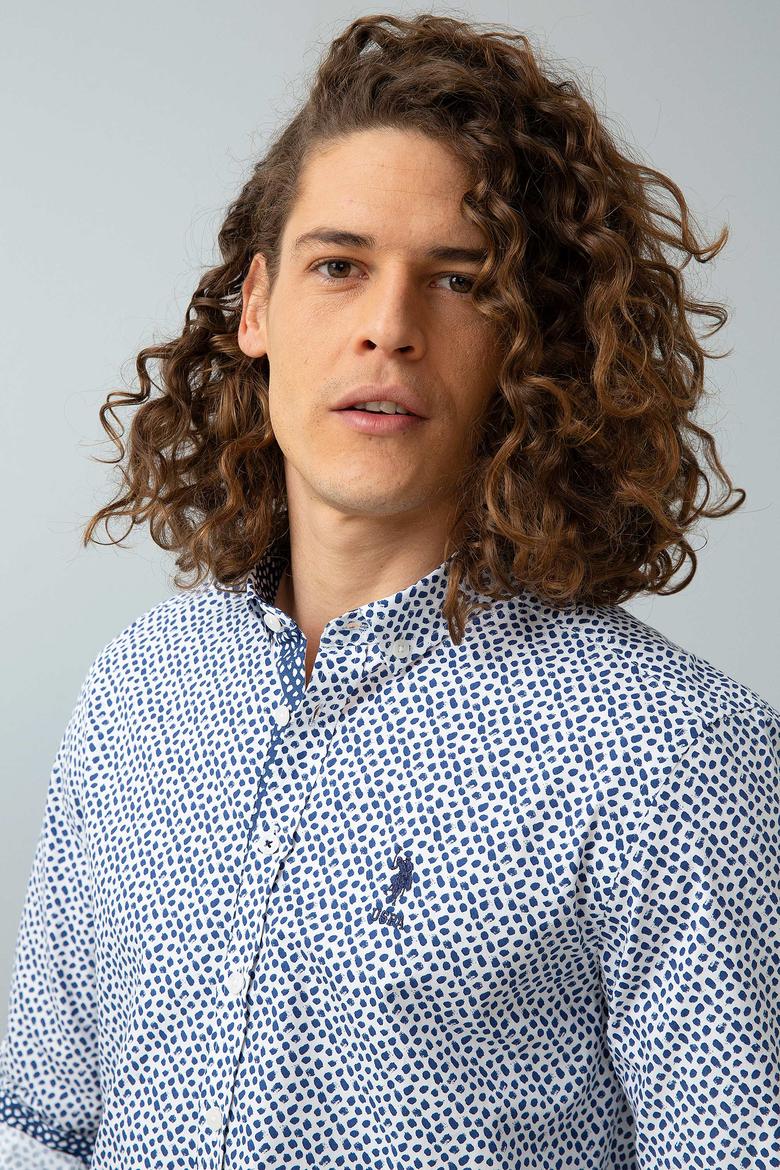 Erkek Mavi Desenli Gömlek Uzunkol - 50199499016