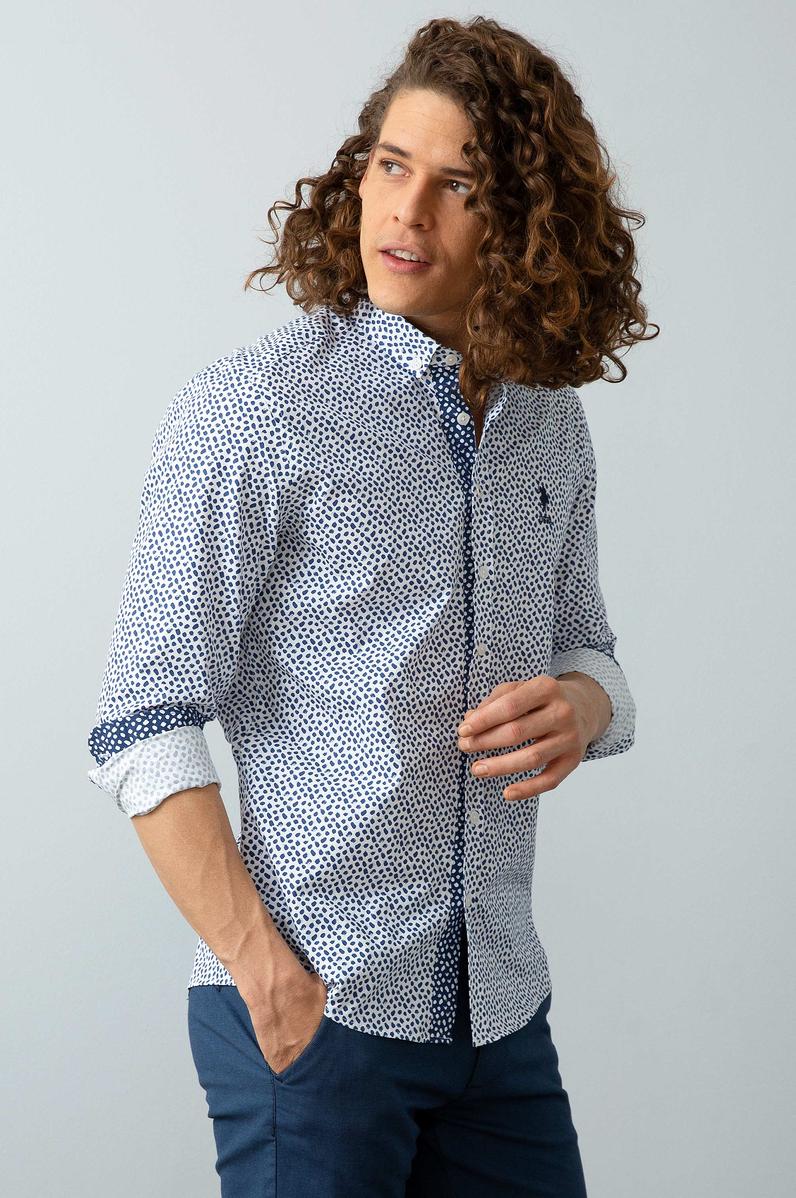 Erkek Mavi Desenli Gömlek Uzunkol