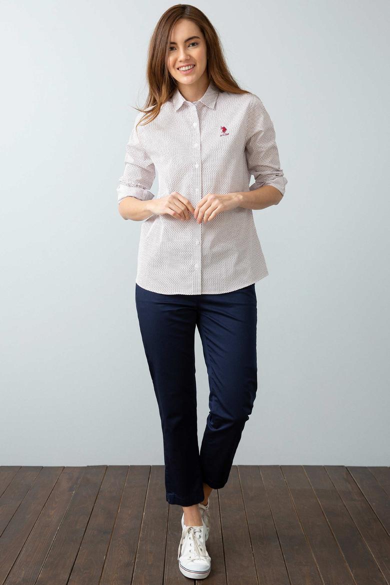 Kadın Bordo Desenli Gömlek Uzunkol - 50199594018