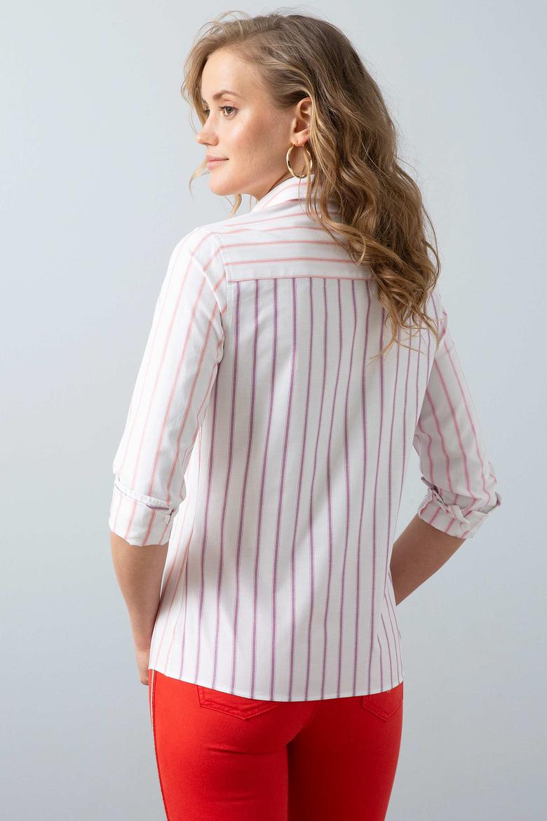 Kadın Pembe Çizgili Gömlek Uzunkol - 50199615010
