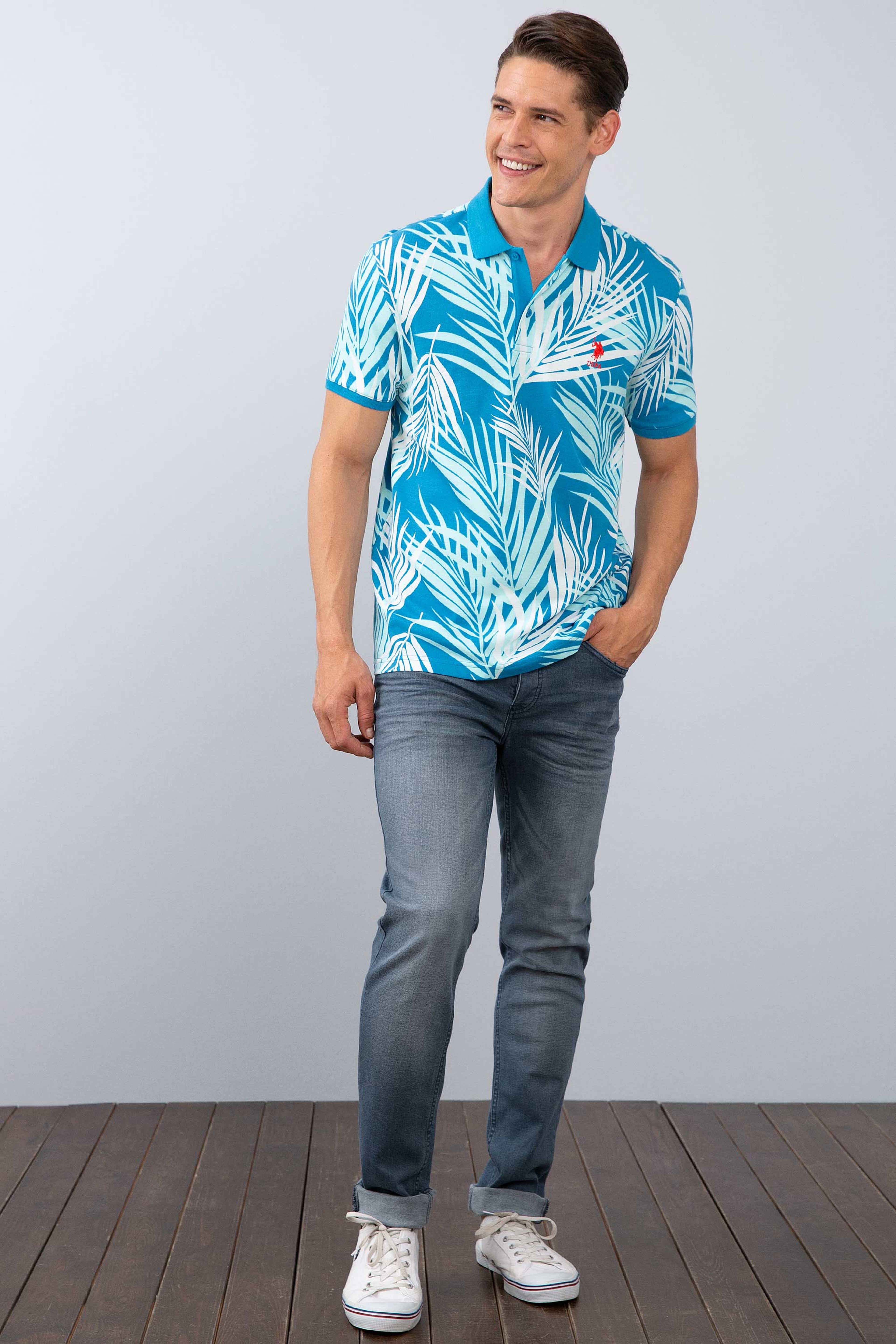 Erkek İndigo Polo Yaka T-Shirt - Image 5